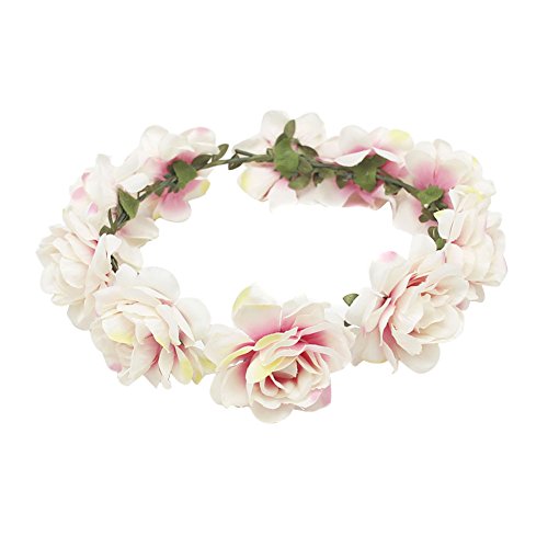 TININNA Diadema Guirnalda de Flor,Elegante Floral Corona Guirnalda para Fiesta de Boda Featival-Rosa Blanca