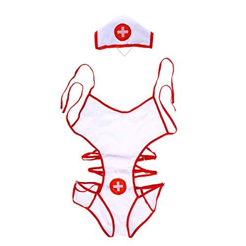 Tinksky Naughty Nurse Nightie Lencería femenina para fiesta de disfraces de cosplay Talla única, regalo para tus chicas (blanco)