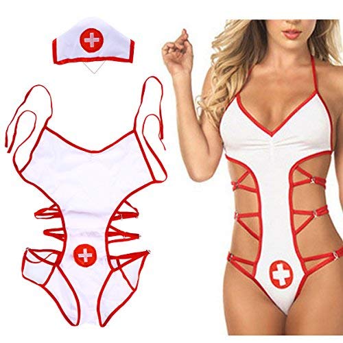 Tinksky Naughty Nurse Nightie Lencería femenina para fiesta de disfraces de cosplay Talla única, regalo para tus chicas (blanco)