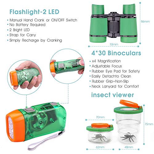 Tintec Kit Explorador Niños, 24 Piezas Juguetes de Exploración Al Aire para Niños de 3-10 Años, Juguetes Niños Educativo Regalo de Cumpleaños con Mochila Brújula Binocular Insectos Linterna