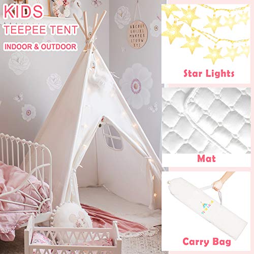 Tiny Land Tipi Niño con Alfombra y Bolsa de Mano y Bolsillo Tienda Infantil Indio Completa Lona Blanco Crudo (163 cm de Altura)
