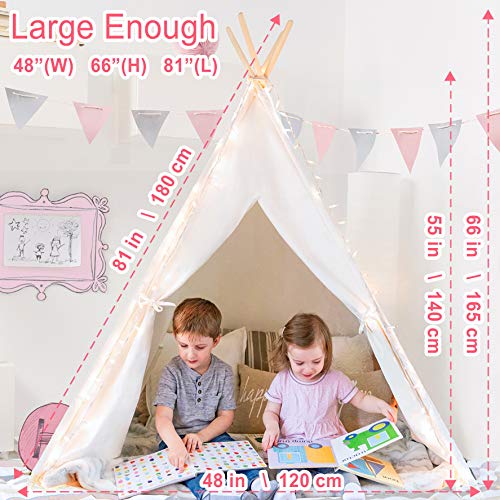 Tiny Land Tipi Niño con Alfombra y Bolsa de Mano y Bolsillo Tienda Infantil Indio Completa Lona Blanco Crudo (163 cm de Altura)