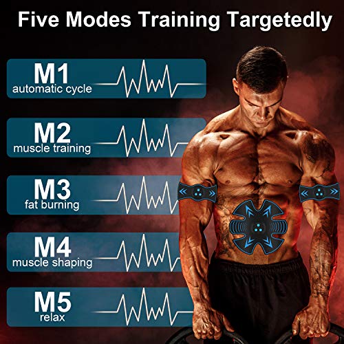 Tioamy Abs Electroestimulador Muscular Abdominales EMS Estimulador USB Inalámbrico Trainer Muscular Masajeador Eléctrico Cinturón Estimulador Tonificador para Brazo Pierna Abdomen