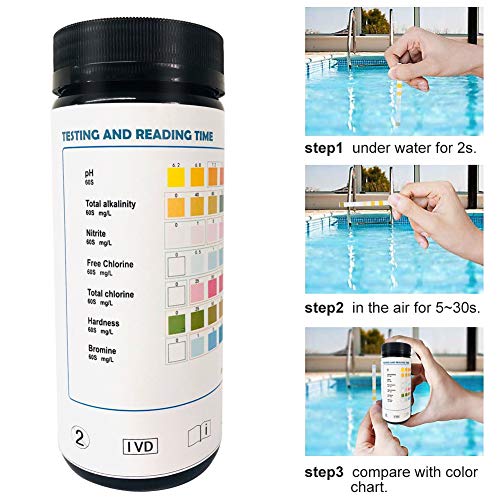 Tiras De Analisis De Agua,Test Agua Acuario,Tiras Reactivas Ppara Piscina,SPA,Agua Tiras Reactivas,7 en 1,Cloro Total, Bromo, Dureza, Cloro Libre, pH, Nitrito, Alcalinidad Total(50 Tiras)