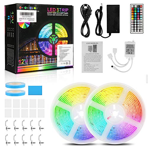 Tiras LED 10M, Tiras LED Musical 5050 SMD, Tiras de Luces LED Iluminación con 300 LEDS, Tiras LED de Luces Kit con Control Remoto de 44 Teclas IR, IP65 Tira LED para Decoración Hogar, Jardín, Navidad
