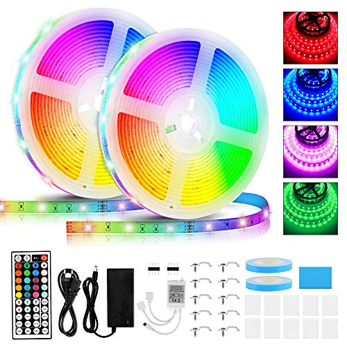 Tiras LED 10M, Tiras LED Musical 5050 SMD, Tiras de Luces LED Iluminación con 300 LEDS, Tiras LED de Luces Kit con Control Remoto de 44 Teclas IR, IP65 Tira LED para Decoración Hogar, Jardín, Navidad