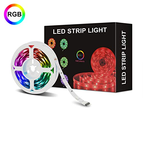Tiras LED 5M RGB,Tiras de Luces LED Azhien RGB de 5m con Control Remoto,Tiras de Luz LED con 16 Cambios de Color y 4 Modos para el Hogar,Dormitorio,TV,Decoración de Gabinetes,Fiesta,12V