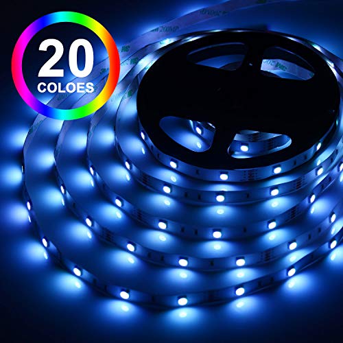 Tiras LED, Adoric Luces LED RGB 5050 con Control Remoto de 44 Botones y Caja de Control 300 Tira LED 20 Colores 8 Modos de Brillo y 6 opciones DIY para la Habitación, Techo, 12V (One pack)