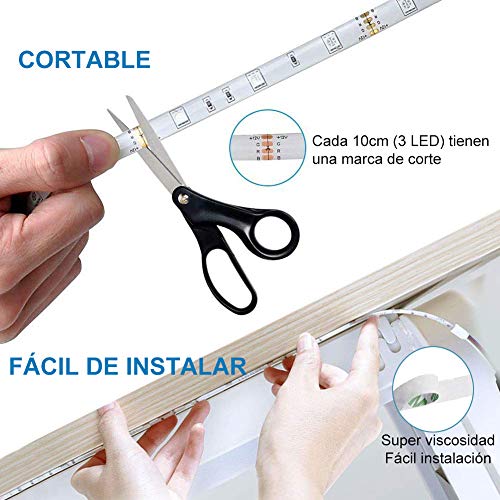 Tiras LED RGB 10m, AUELEK 2x5m Tiras LED 12V 300 LEDs 5050 Tira LED con Impermeable IP65/ DIY Color Modos/Cortable/Control Remoto de 44 Botones para Techo, Jardín, Casa, Bar, Fiesta, Navidad, Bodas