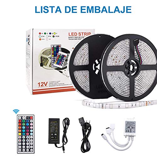 Tiras LED RGB 10m, AUELEK 2x5m Tiras LED 12V 300 LEDs 5050 Tira LED con Impermeable IP65/ DIY Color Modos/Cortable/Control Remoto de 44 Botones para Techo, Jardín, Casa, Bar, Fiesta, Navidad, Bodas
