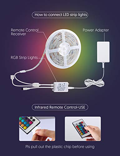 Tiras LED RGB de 10M, kit de 2 tiras marca TECKIN a prueba de agua con control remoto, ideal para TV, decoración de luces LED para el hogar, la cocina, la Navidad, etc., RGB 5050 con 16 colores.