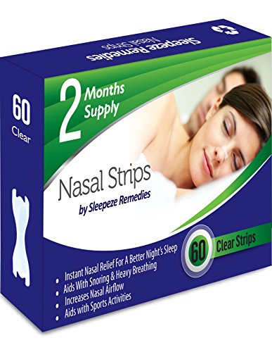 Tiras nasales claro x60 | Dilatador nasal Sleepeze Remedies® para dejar de roncar y ayudar a breathe | Tiras nasales anti ronquidos de calidad Premium que evitan la apnea del sueño y la congestión nasal | 12 meses de garantía