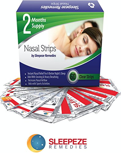 Tiras nasales claro x60 | Dilatador nasal Sleepeze Remedies® para dejar de roncar y ayudar a breathe | Tiras nasales anti ronquidos de calidad Premium que evitan la apnea del sueño y la congestión nasal | 12 meses de garantía