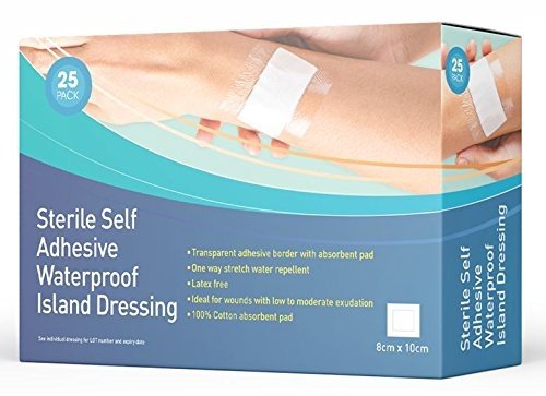 Tiritas estériles autoadhesivas resistentes al agua, sin látex, con borde transparente y almohadilla absorbente 100% algodón, 25 unidades