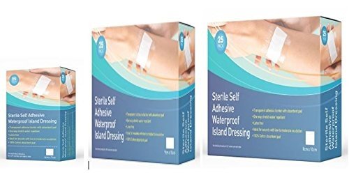 Tiritas estériles autoadhesivas resistentes al agua, sin látex, con borde transparente y almohadilla absorbente 100% algodón, 25 unidades