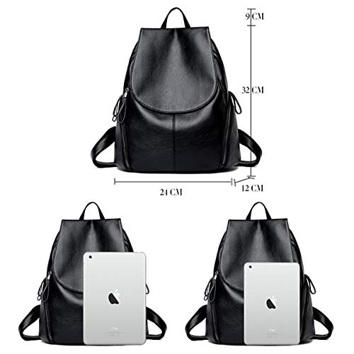 Tisdaini® Bolso mochila mujer Tendencia Suave Cuero de PU Juventud Casual Mochilas Negro