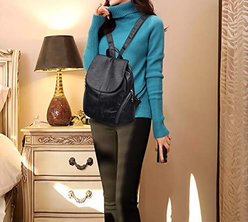 Tisdaini® Bolso mochila mujer Tendencia Suave Cuero de PU Juventud Casual Mochilas Negro