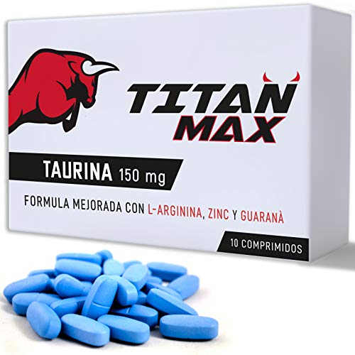Titan Max [10 tabletas extrafuertes] | Potenciador de energía natural | Taurina 150 MG, Guaraná, L-Arginina, Zinc | Seguro y certificado
