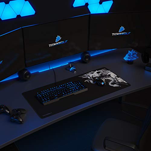 Titanwolf – Alfombrilla gaming para ratón 900 x 400 – mouse pad - precisión y velocidad - parte inferior de goma para una sujeción estable - antideslizante, resistente al agua – Wolf Skull