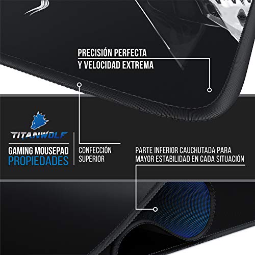 Titanwolf – Alfombrilla gaming para ratón 900 x 400 – mouse pad - precisión y velocidad - parte inferior de goma para una sujeción estable - antideslizante, resistente al agua – Wolf Skull