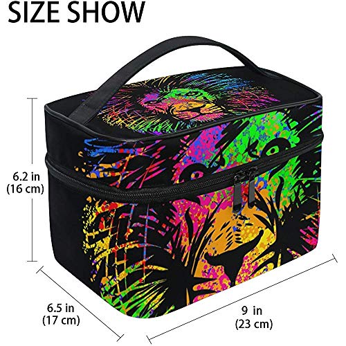 Titolare del caso dell'organizzatore di trucco di viaggio della borsa cosmetica della stampa della testa isolata del leone grande per la borsa da toilette delle ragazze delle donne, 23X17X16Cm