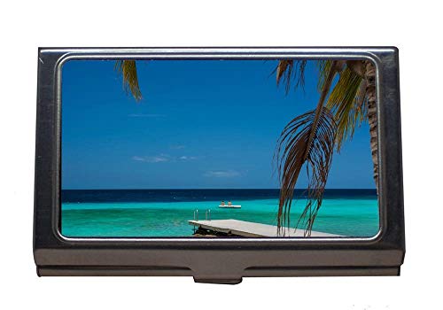 Titular de la tarjeta de negocios, vacaciones en la playa caribeña, titular de la tarjeta de acero inoxidable (plata 0238)