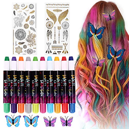Tiza de Pelo,10 colores Coloración Temporal Cabello, Dont have Tóxico Lavables Cabello Tiza Set, Niñas Regalos para DIY Fiesta y Cosplay