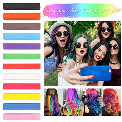 Tiza para el pelo,12 colores temporales de cabello,perfectos para fiestas, Halloween, disfraces, festivales, Cosplay y más,Para cualquier tipo de cabello