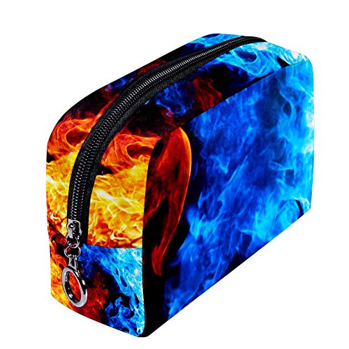 TIZORAX - Bolsa de maquillaje para mujer, diseño de llamas, color rojo, amarillo, azul, ahumado, bolsa de maquillaje, bolsa de maquillaje, bolsa con cremallera