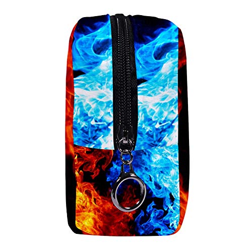TIZORAX - Bolsa de maquillaje para mujer, diseño de llamas, color rojo, amarillo, azul, ahumado, bolsa de maquillaje, bolsa de maquillaje, bolsa con cremallera