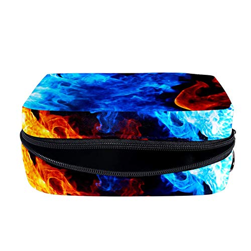 TIZORAX - Bolsa de maquillaje para mujer, diseño de llamas, color rojo, amarillo, azul, ahumado, bolsa de maquillaje, bolsa de maquillaje, bolsa con cremallera