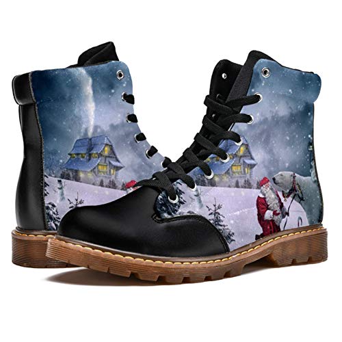 TIZORAX Botas de invierno para las mujeres Navidad Santa Polar Bear imprime la parte superior alta con cordones clásicos de lona zapatos de la escuela, color Multicolor, talla 39 EU
