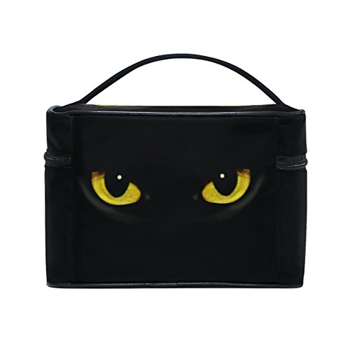 TIZORAX - Neceser de viaje grande con ojos de gato en la noche oscura, organizador de maquillaje para mujeres y niñas