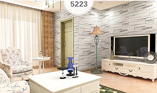 TJLMCORP- Papel pintado impermeable autoadhesivo, diseño de ladrillo blanco, gris, 45 cm x 3 metros, 17 pulgadas x 118 pulgadas