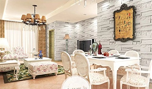 TJLMCORP- Papel pintado impermeable autoadhesivo, diseño de ladrillo blanco, gris, 45 cm x 3 metros, 17 pulgadas x 118 pulgadas