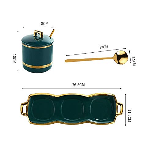 TJLSS Juego Creativo de ollas de condimentos Phnom Penh, Caja de condimentos de cerámica Verde Oscuro nórdica, salero para el hogar, tazón de azúcar, Suministros de Cocina