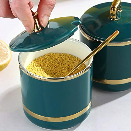 TJLSS Juego Creativo de ollas de condimentos Phnom Penh, Caja de condimentos de cerámica Verde Oscuro nórdica, salero para el hogar, tazón de azúcar, Suministros de Cocina
