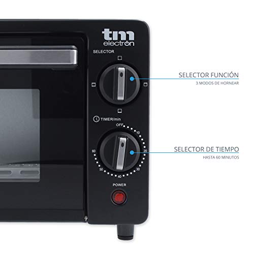 Tm Electron Tmpho001Bk Mini Horno Tostador 800W, 10L De Capacidad, 3 Modos De Calentamiento, Negro, 36,6 x 27,4 x 20,4 cm