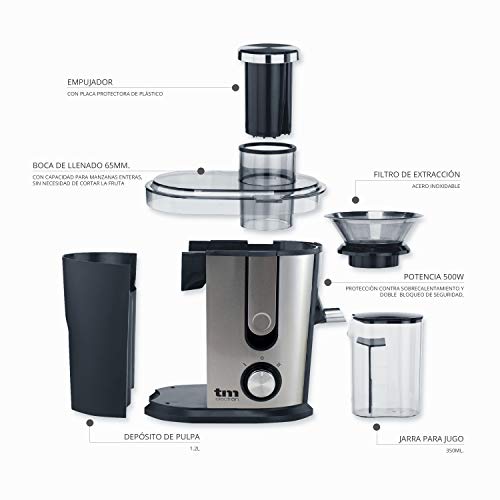 Tm Electron TMPLU001 Licuadora con Carcasa compacta en Acero Inoxidable Desmontable y 2 ajustes de Velocidad, 500 W