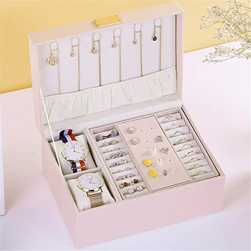 TnSok Caja de Joyas Pendiente Caja de Almacenamiento Organizador Pantalla Compartimentos Collar de la Pulsera de la joyería Divisor Acabado de Joyas (Color : Pink, Size : 24X17.5X11.5CM)