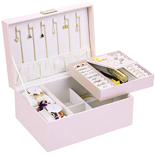 TnSok Caja de Joyas Pendiente Caja de Almacenamiento Organizador Pantalla Compartimentos Collar de la Pulsera de la joyería Divisor Acabado de Joyas (Color : Pink, Size : 24X17.5X11.5CM)