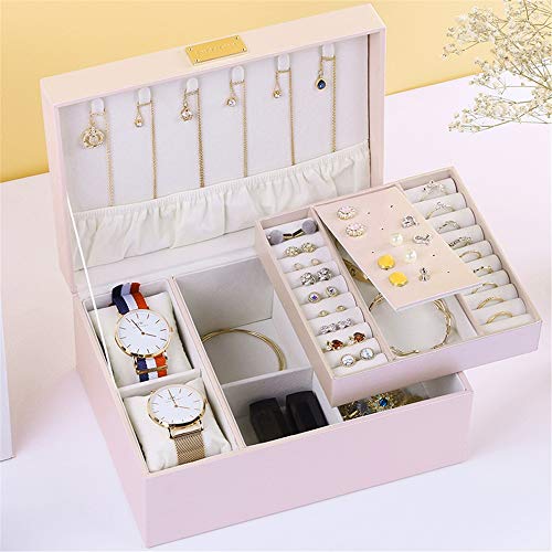 TnSok Caja de Joyas Pendiente Caja de Almacenamiento Organizador Pantalla Compartimentos Collar de la Pulsera de la joyería Divisor Acabado de Joyas (Color : Pink, Size : 24X17.5X11.5CM)
