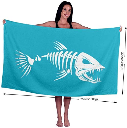 Toalla De Playa Bones Fish Suave Y Divertido para Nadar Toalla De Baño De Microfibra para Hombres Y Mujeres Toalla Liviana Y De Secado Rápido para Viajes, Campamentos, Gimnasio, Playa, Yoga