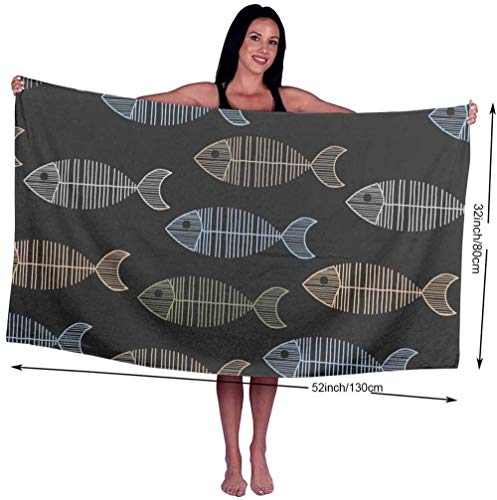 Toalla De Playa Retro Fish Bone Suave Y Divertido para Nadar Toalla De Baño De Microfibra para Hombres Y Mujeres Toalla Liviana Y De Secado Rápido para Viajes, Campamentos, Gimnasio, Playa, Yoga