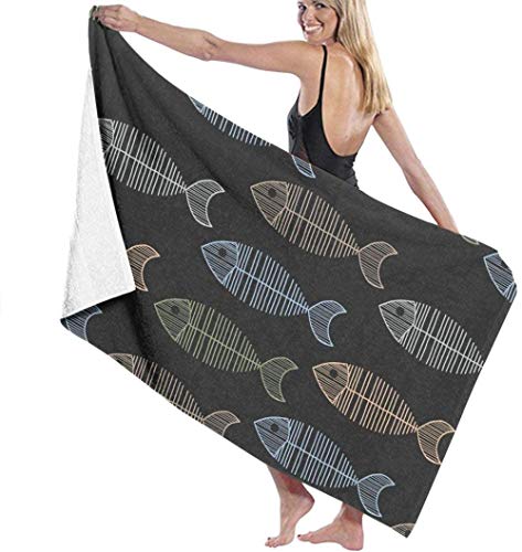 Toalla De Playa Retro Fish Bone Suave Y Divertido para Nadar Toalla De Baño De Microfibra para Hombres Y Mujeres Toalla Liviana Y De Secado Rápido para Viajes, Campamentos, Gimnasio, Playa, Yoga