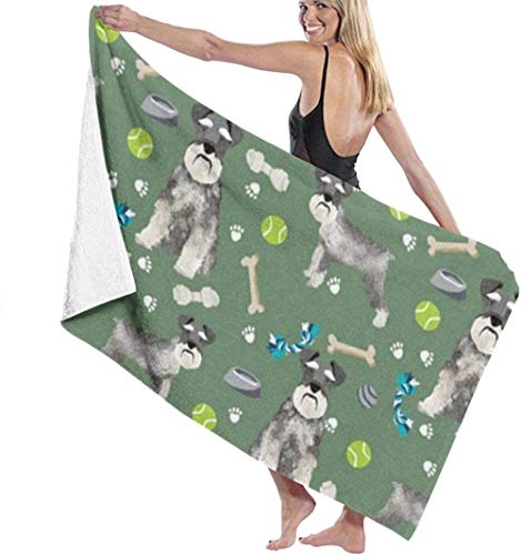 Toalla De Playa Schnauzer Bone Tennis Footprints Fondo para Nadar Toalla De Baño De Microfibra para Hombres Y Mujeres Toalla Liviana Y De Secado Rápido para Viajes,Gimnasio,Playa,Yoga