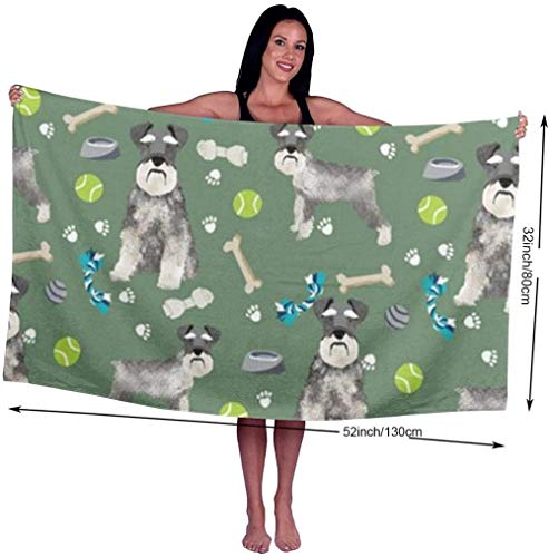 Toalla De Playa Schnauzer Bone Tennis Footprints Toallas De Baño De Fondo para Hombres Y Mujeres De Microfibra Altamente Absorbente Ideal para Nadar,Viajar,Yoga,Deportes,Acampar Y Tomar El Sol