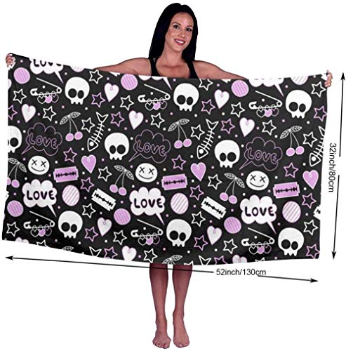 Toalla De Playa Skull Love Fish Bone Toallas De Baño para Hombres Y Mujeres Toalla De Baño Grande De Microfibra Altamente Absorbente Ideal para Nadar, Viajar, Yoga, Deportes, Acampar Y Tomar El Sol