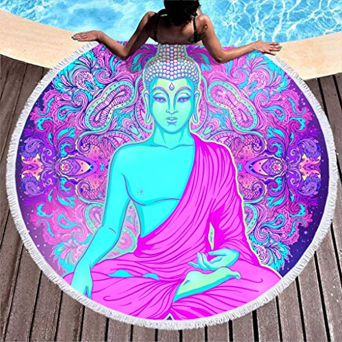 Toalla grande redonda de microfibra, toalla de playa Buda, mandala, toalla de playa, yoga, meditación, toalla de pared, manta de picnic, manta de playa 150 cm morado