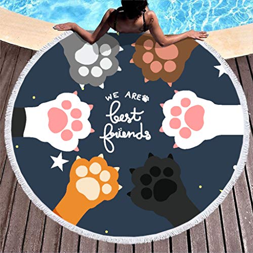 Toalla grande redonda de microfibra, toalla de playa, gato, toalla de playa, toalla de playa, toalla de baño, alfombra de pared, esterilla de yoga, manta de picnic, manta de playa 150 cm azul oscuro